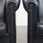 Prachtige Set Van 2 Zwarte Engelse Stijl Rundleren Clubfauteuils Met Een Tijdloos Design thumbnail 7