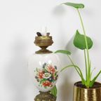 Vintage Porseleinen Lamp Met Bloemen En Messing Voet Margriet thumbnail 3