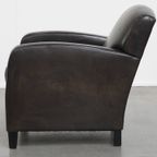 Stijlvolle En Comfortabele Zwart/ Grijze Design Fauteuil/ Armchair Gemaakt Van Schapenleer thumbnail 4