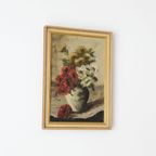 Vintage Schilderij Vaas Met Bloemen Olieverf Op Linnen, J. Vos thumbnail 4