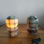 Set Vintage (onyx) Marmeren Tafellampjes/nachtlampjes (+/- Jaren 50-60). thumbnail 4
