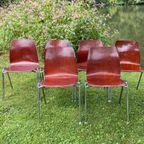 Set Van 6 Pagholz Stoelen Eetkamerstoelen Vintage thumbnail 3