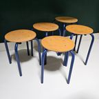 5 Leuke Vintage Retro Houten Schoolkrukjes Hout Blauw thumbnail 5