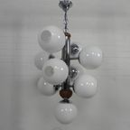 Chromen Vintage Hanglamp Met 9 Witte Glazen Bollen, Jaren, 60 thumbnail 8