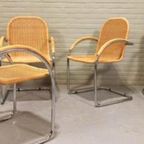 Set Van 4 Vintage Riet En Chroom Design Eetkamerstoelen thumbnail 7