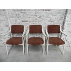 3 Vintage Stoelen Met Armleuningen En Ribfluwelen Bekleding thumbnail 3