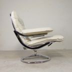 Leolux Fauteuil, Draaistoel Met Wit Lederen Bekleding, Jaren 60 thumbnail 6