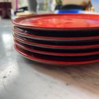 5X Vintage Gebaks / Ontbijtbord Rood (West Germany?) thumbnail 4