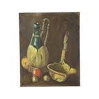 Stilleven Met Wijn En Fruit Schilderij Olieverf Op Doek Gesigneerd thumbnail 4
