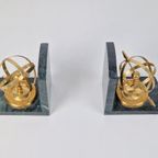 Vintage Zonnewijzer Boekensteun Set Messing Groen Marmer '80 thumbnail 7