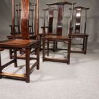 6 X Vintage Oriental Asian Chinese Brown Tallback Yokeback Side Chairs. 2 X Armchair / 4 X Withou thumbnail 4