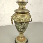 Antieke Messing Olielamp Op Marmeren Voet thumbnail 4