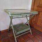 Green Vintage Rattan Folding Tray Table, Bamboe Klaptafel thumbnail 4