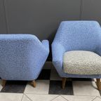 Set Of Two Blue And White Wool Chairs 1960S thumbnail 11
