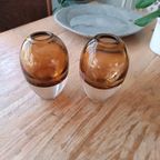 Set Van 2 Mondgeblazen Glas Vazen, Cognac thumbnail 6