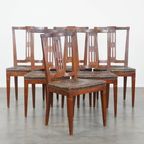 Unieke En Karaktervolle Set Van 6 Originele Antieke Hollandse Leren Eetkamerstoelen thumbnail 2