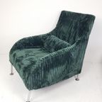 Vintage Design Fauteuil Nieuw Gestoffeerd Groene Rib thumbnail 4