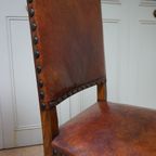 Set Van 6 Eiken Art Deco Eetkamerstoelen In Bruin Leer thumbnail 14