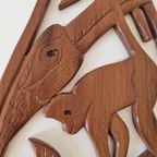 Jaren 60 / 70 Houtsnijwerk Wandhanger Oosters Teakhout thumbnail 5