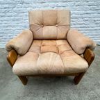 Vintage Fauteuil Of Loungestoel - Hout Met Licht Leer - 2X thumbnail 7