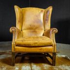 Vintage Lederen Oorfauteuil – Bruin thumbnail 4