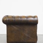 Mooie Vintage Engelse Rundleren Chesterfield Button Seat Fauteuil thumbnail 8