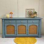 Prachtig Restyle Massief Dressoir Blauw & Rotan Wandkast thumbnail 2