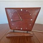 Vintage Elektrische Massief Teak Houten Tafelklok thumbnail 3