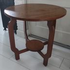 Vintage Bijzettafel Salontafel Rond Bruin Eiken thumbnail 4