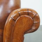 In Goede Staat Verkerende En Comfortabele Mooie Cognac-kleurige Antieke Schapenleren Armchair thumbnail 11