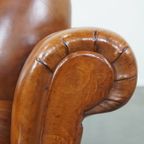 In Goede Staat Verkerende En Comfortabele Mooie Cognac-Kleurige Antieke Schapenleren Armchair thumbnail 11