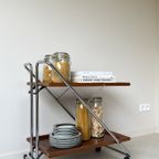 Vintage Mid Century Trolley / Serveerwagen Van Hout En Chroom thumbnail 6