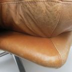 Mid-Century Vintage Cognac Leren Lounge Draai Fauteuil Met Voetenbank, Jaren 70 thumbnail 5