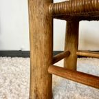 French Stool In Solid Elm And Rattan, 1950 thumbnail 11