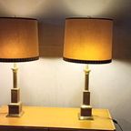 Set Van 2 Grote Vintage Klasiek Messing Tafellampen thumbnail 4