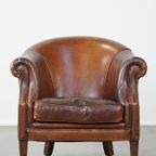 Stoere Maar Comfortabele Vintage Clubfauteuil Gemaakt Van Schapenleer thumbnail 3