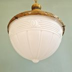 Grote Art Deco-Hanglamp In Witte Opaline En Messing, 1920 thumbnail 15