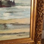 Groot Zeegezicht Met Bomschuiten Op Het Strand thumbnail 9