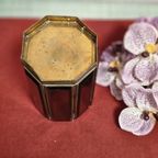 Vintage Koperen Kaars Waxine Houder  Octagoon Rookglas Geslepen thumbnail 5