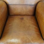 Set Van 2 Grote, Stoere En Comfortabele Vintage Cognac-kleurige Schapenleren Fauteuils/armchairs thumbnail 6
