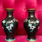 Paar Cloisonné Vazen. thumbnail 5