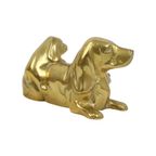 Messing Hond Met Puppies Bloedhond Basset Geel Koper Sculptuur 14Cm thumbnail 6