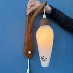 Teakhouten Wandlamp - Deense Opaline Glazen Wandlamp - Mid Century Sconce thumbnail 6