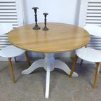 Prachtige Landelijke Ronde Eiken Tafel 120 Cm thumbnail 4