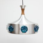 Deense Vintage Hanglamp Aluminium Blauw Glas thumbnail 10