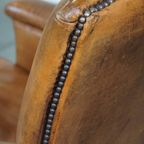 Karakteristieke En Comfortabele Cognac-kleurige Schapenleren Armchair Met Rechte Vormen thumbnail 8