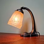 Art Deco Bureaulamp In Metaal En Roze Gesatineerd Glas, 1920-30 thumbnail 12