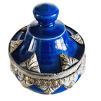 Marokkaans Keramisch Dekselpotje Blauw Filigraan Zilvernikkel thumbnail 3