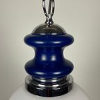 Vintage Glass Sphere With Blue Metal Pendant From The 1970's thumbnail 4