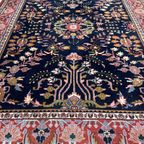 Handgeknoopt Floral Vloerkleed Vierkant 160X205Cm Wol Katoen Donkerblauw Perzisch Tapijt thumbnail 8